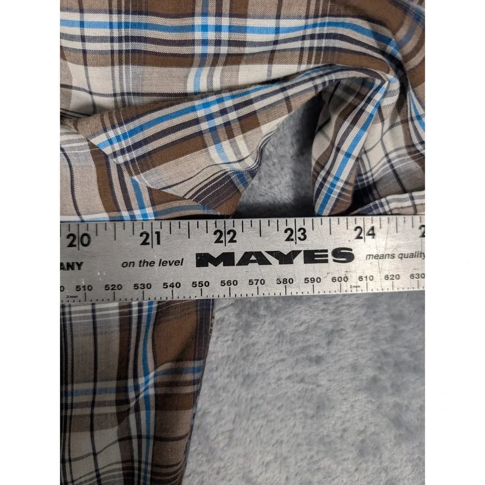 Plains Western Wear Mens Brown Blue Plaid Short Sleeve Pearl Snap Shirt Medium - Picture 12 of 12